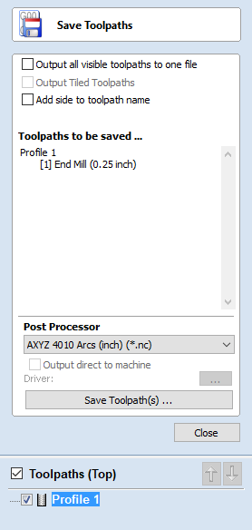 Save Toolpath Form